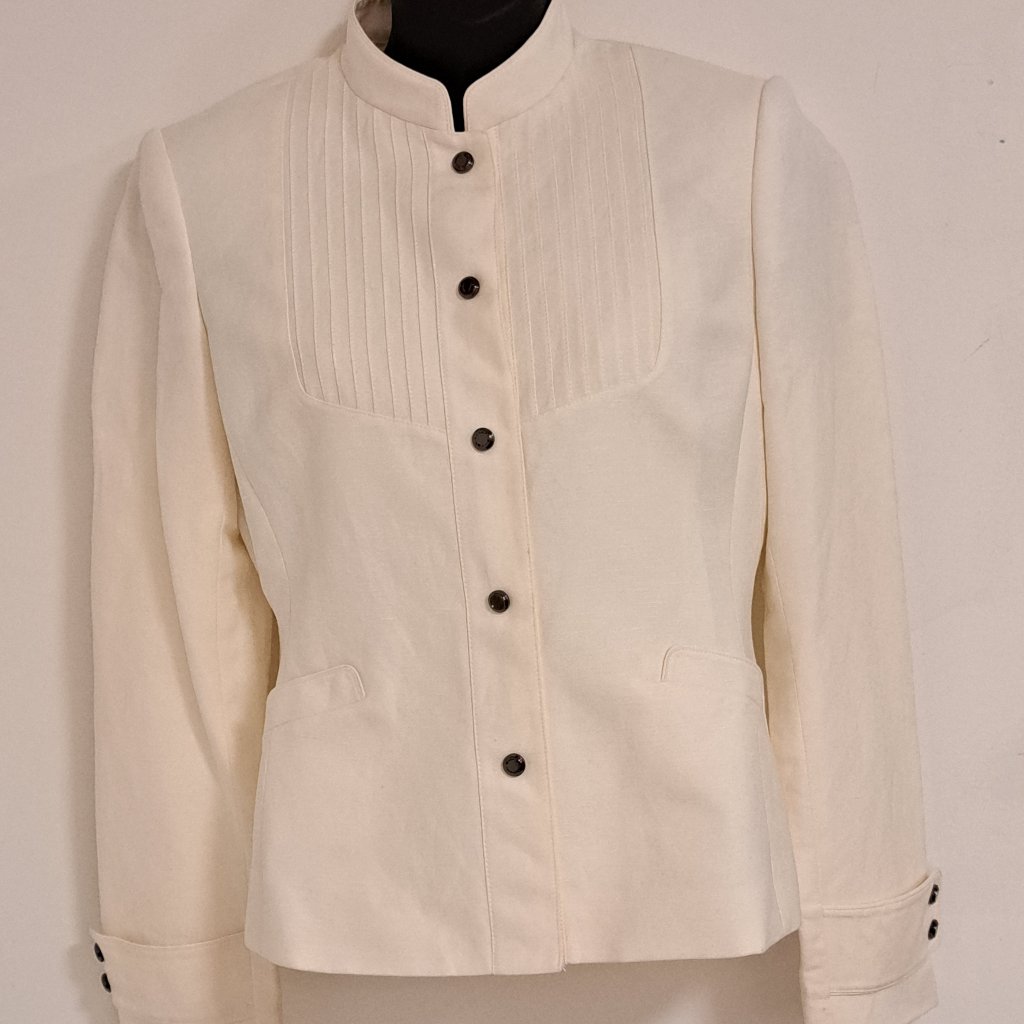 Tahari Arthur S. Levine Snap Button Mandarin Collar Cream Blazer Size 2